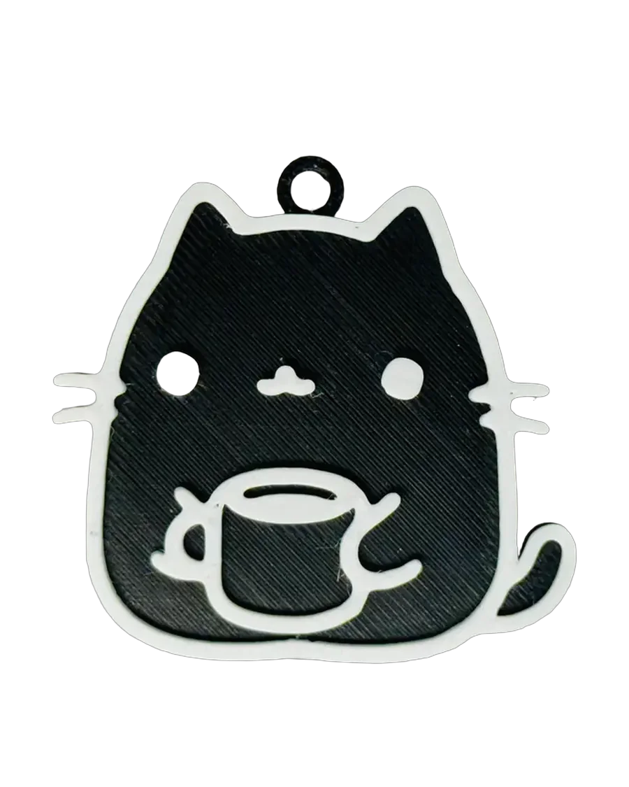 Llavero de gato con café